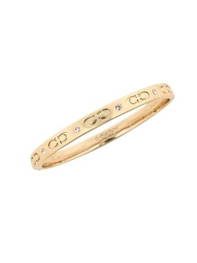 Coach Gold-Tone Kissing C Hinged Logo Bangle with Crystal Accents
